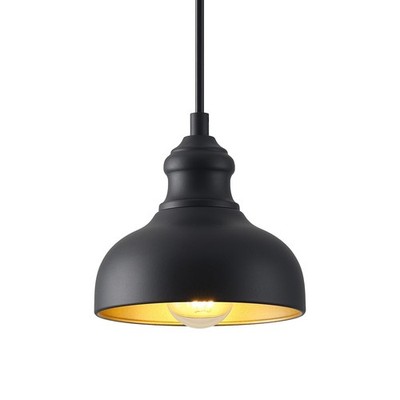 GOALPLUS 7in Dome Outdoor Pendant Barn Light Black and Brass Kitchen Island H...