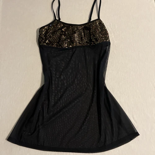 UNDERCOVER Mini abito babydoll vintage nero e oro Victoria’s Secret in rete con paillettes