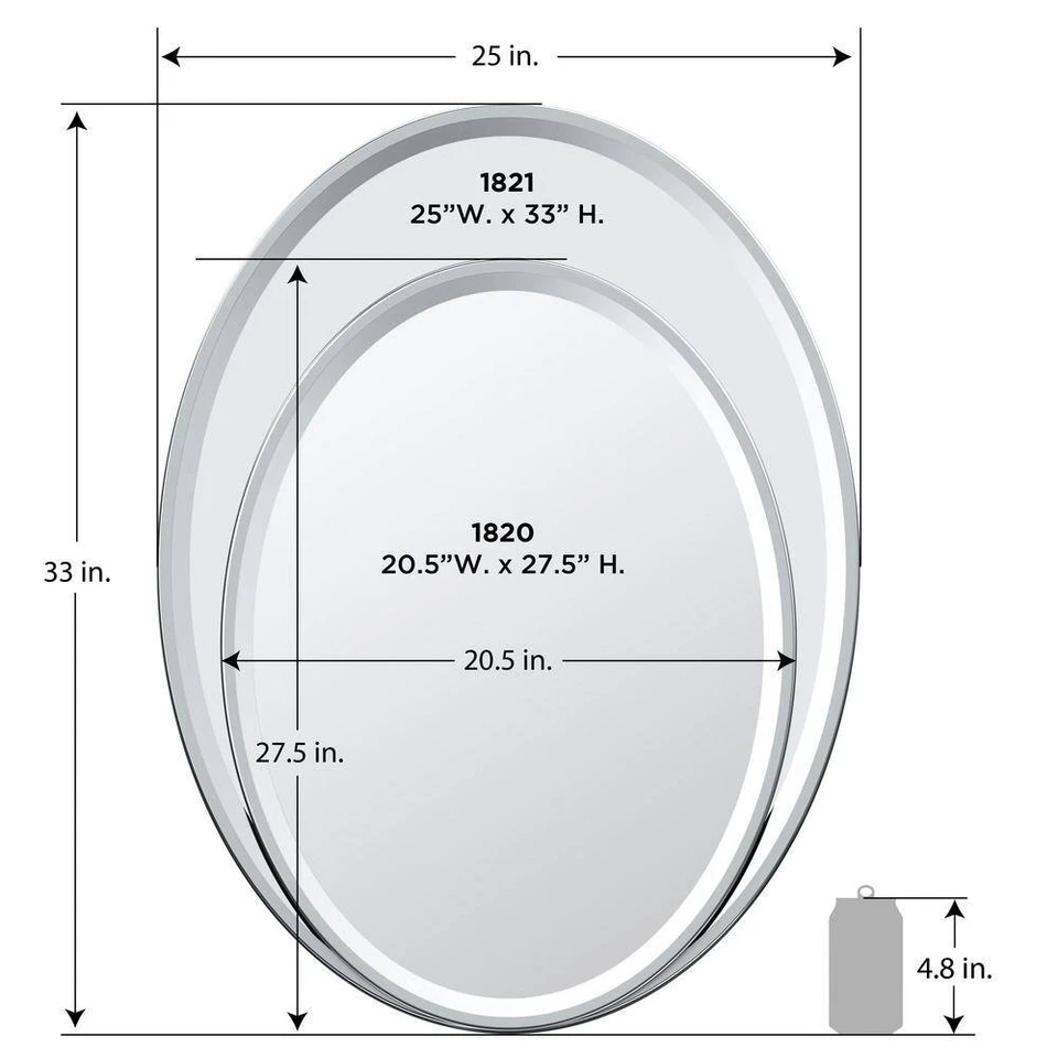 Gatco Flush 20,5 pulgadas W x 27,5 pulgadas. Espejo tocador de baño ovalado con marco H cromado Foto 3 de 4