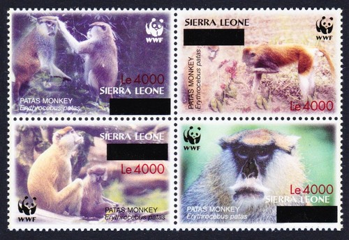 Patas Monkey Blocco di 4 Ovpt Sierra Leone 2008 MNH SG#4589-4592 MI#5071-5074