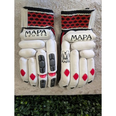 Mapa Sports Vintage Cricket Batting Gloves White Leather Red Black Padded Pair