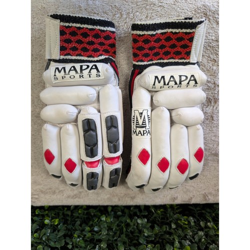 Mapa Sports Vintage Cricket Batting Gloves White Leather Red Black Padded Pair