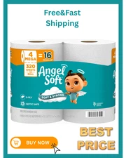 Angel Soft Toilet Paper, 4 Mega Rolls = 16 Regular Rolls, Soft and Strong Toilet