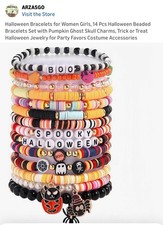Halloween Beaded Bracelet Set 14pcs Spooky Trick or Treat Ghost Pumpkin New