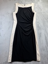 Lauren Ralph Lauren Dress 10 Cream & Black Sheath Stretch Colorblock Sleeveless