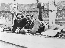 Competitors Luz Long Jesse Owens seem very amicable watching conte- Old Photo