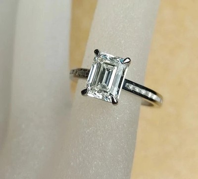 4.10 CTW Emerald Cut VVS1 Moissanite Wedding Gift Ring In 14K White Gold Plated