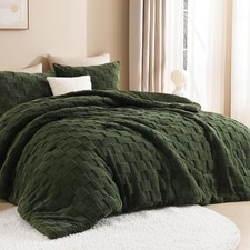 Fluffy King Size Comforter Set Olive Green, 3 Pieces Warm Sherpa Fleece Winte...