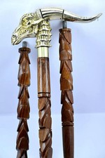 Vintage Walking Stick Antique Look Designer Dragon Brass Handle Cane Handmade