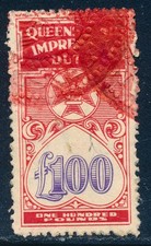 Australia - 1939 Queensland Revenue, £100 Impressed Duty stamp BF273, red/purple