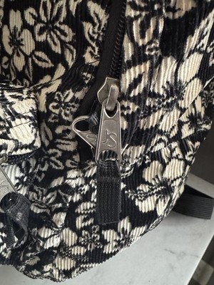 Vtg Jansport Backpack Black Ivory Corduroy Hawaiian Floral  display picture 1