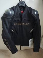 Dainese Racing 4 Leather Motorcycle Jacket Black Gold White