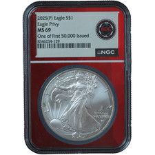 2025-P American Silver Eagle w/ Eagle Privy NGC MS69 Distinctive Toning *JE
