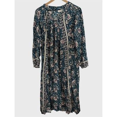 Natalie Martin Turquoise Flowers Flowy Fiore Maxi Dress Size Small