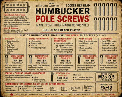 12 PIECE HUMBUCKER PICKUP POLE PIECE SCREWS M3 HEX HEAD -BLACK- DIMARZIO, IBANEZ