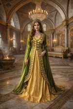 Traditional Green Bindall ,Turkish Women's Costume, Ottoman Model Kaftan, Henna