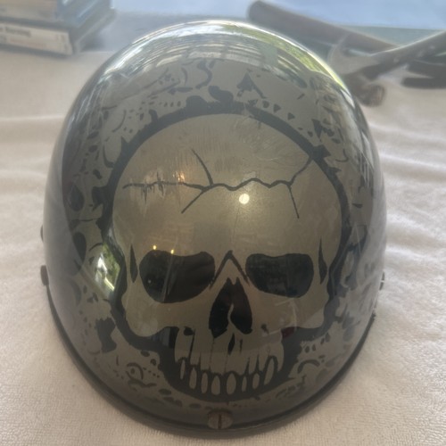 Motorcycle Helmet Skull Cap with Skull and Guns Black L