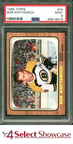 1966 TOPPS #34 BOB WOYTOWICH BRUINS POP 4 PSA 9 SET BREAK