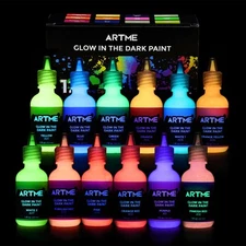  Artme Glow In The Dark Paint, Glow Paint Set Of 12 Bright Co