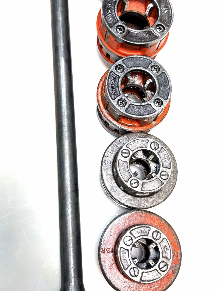 RIDGID 12-R Pipe Threader 6-Pc. Die Set 1/2” - 2" with Ratchet + Handle Nice BG2 - Image 3 of 3