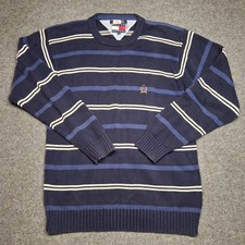 vintage tommy hilfiger knit sweater blue crest logo mens small