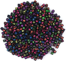 500pcs 6mm Acrylic Mixed Color Alphabet Letter Cube Spacer Beads Black