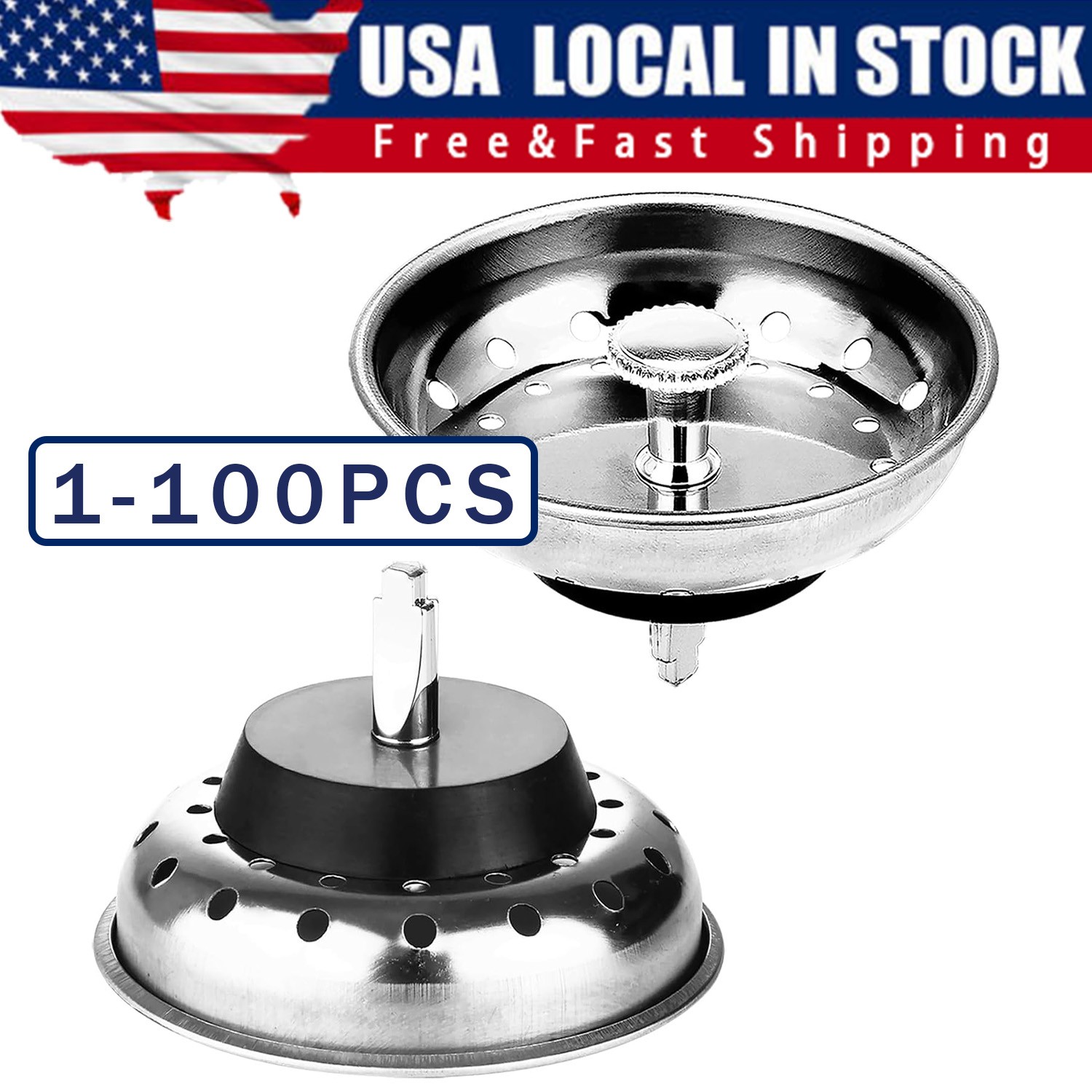 Stainless Steel Home Kitchen Sink Drain Stopper Basket Strainer Waste Plug Lot