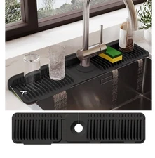 24 Inch Longer Faucet Mat for Kitchen Sink [5Â°Slope 24inch*5.5inch Black