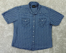 Wrangler Western Shirt Men's XL Blue Geometric Pearl Snap Wrancher Short Sleeve