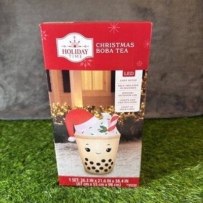 Holiday Time Christmas Boba Tea Yard Inflatable Airblown Light Up 3.2 Ft New