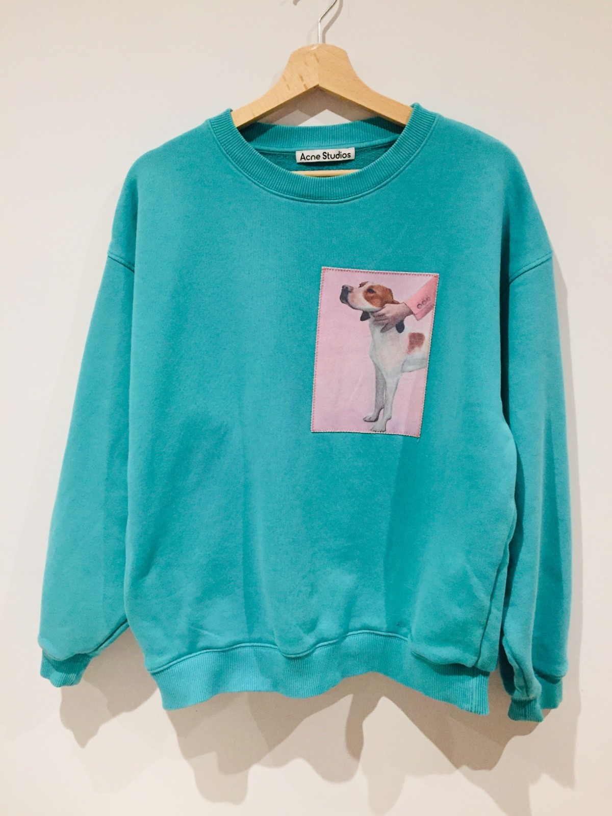 Rare ACNE STUDIOS Dog-Patch Turquoise Cotton Sweatshirt Unisex Size M
