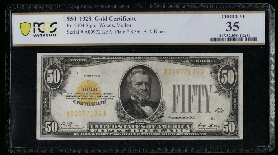 SC 1928 $50 Fr.2404 金质证书 PCGS 35 精选精美 (125A)