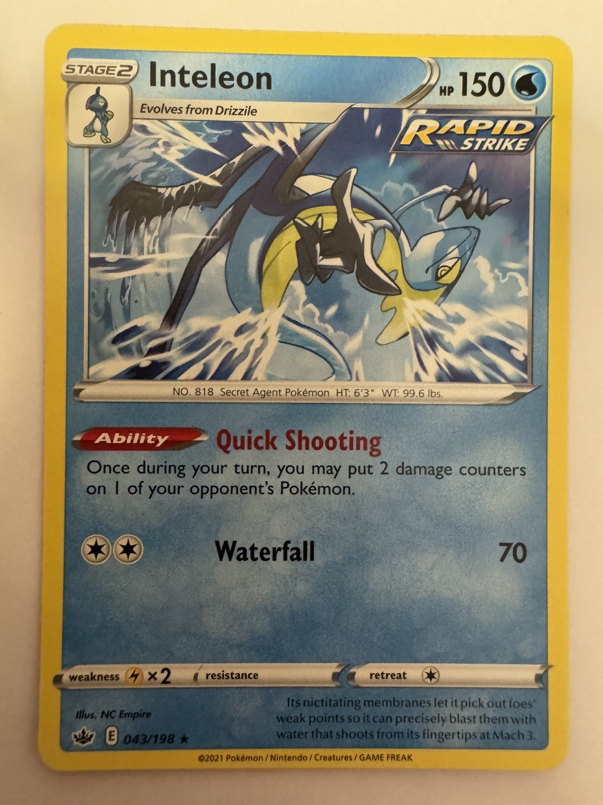 Inteleon 43/198 Chilling Reign Rare NM Pokemon Card TCG 
