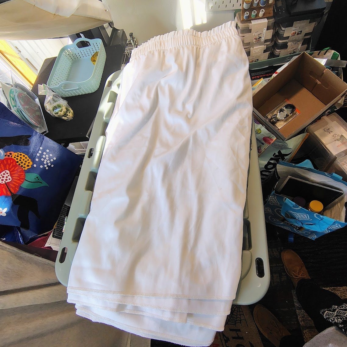 Snap-Drape Prestige White Commercial Table Skirt 21'6" x 29" Hook & Loop