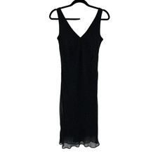 BANANA REPUBLIC V Neck Silk Midi Dress Black Polka Dot Y2K 00s Vtg Sleeveless 2