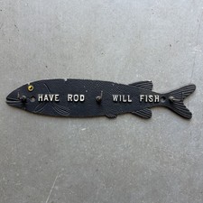 Vintage Cast Aluminum Metal ‘Have Rod Will Fish’ 3 Prong Key Holder Made in USA