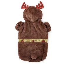 Dog Apparel Paw & Tail Christmas Reindeer Outfit w/ Hood, Red Antlers Size Med