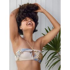 NEW Aerie Small Keyhole Sparkle Strap Bandeau Swim Bikini Top NWT Tropical Print