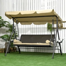 Outsunny 3-Seat Porch Swing with Canopy Outdoor Swing w/ Cushion, Pillows