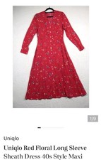 Uniqlo Red Floral Long Sleeve Maxi Sheat 40s Style Button Up Dress S