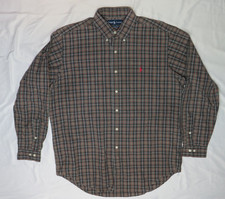 RALPH LAUREN POLO MENS SHIRT 16 L GRAY GREEN PLAID CLASSIC FIT LS BUTTON COTTON