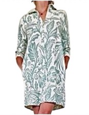 Terzo Millennio Italy Linen Cotton Green Floral Print Tunic Dress XL Org. $208