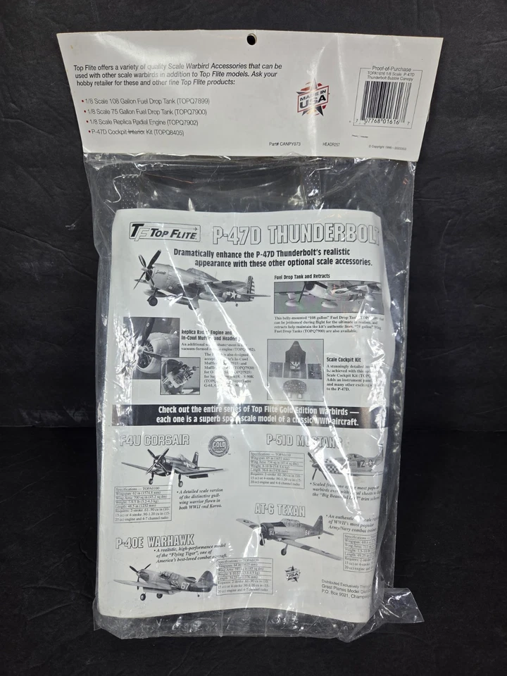Top Flite P-47D Thunderbolt Bubble Canopy Conversion Kit #TOPA1616 RARE UNOPENED - Image 3 of 4