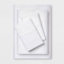 Queen Solid Performance 400 Thread Count Sheet Set White - Threshold: Cotton