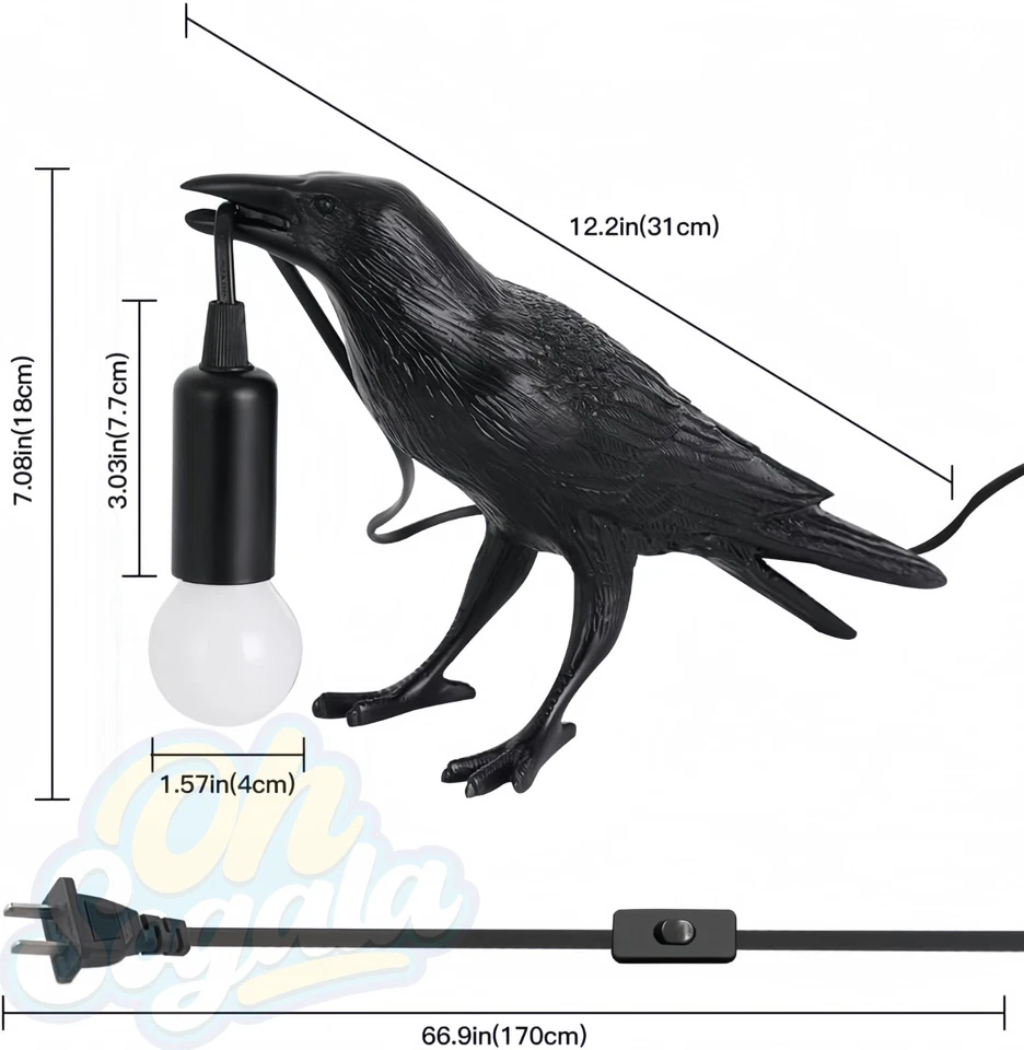 Lámpara de mesa gótica victoriana cuervo cuervo luz - decoración oscura del hogar, luz nocturna Foto 3 de 4