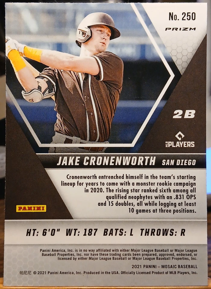 Panini Mosaic 2021 Jake Cronenworth Rookie Padres azul camuflaje mosaico SP #250 casi nuevo-como nuevo Foto 2 de 2