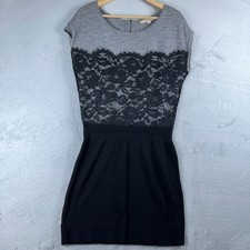 Ann Taylor Loft Sweater Dress Lace Combo Back Zip Womens Gray Black Size Medium
