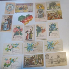 17  Old Trade Cards Sewing Machines,WHEELER WILSON,HOWE,WHITE KING,HOUSEHOLD ETC
