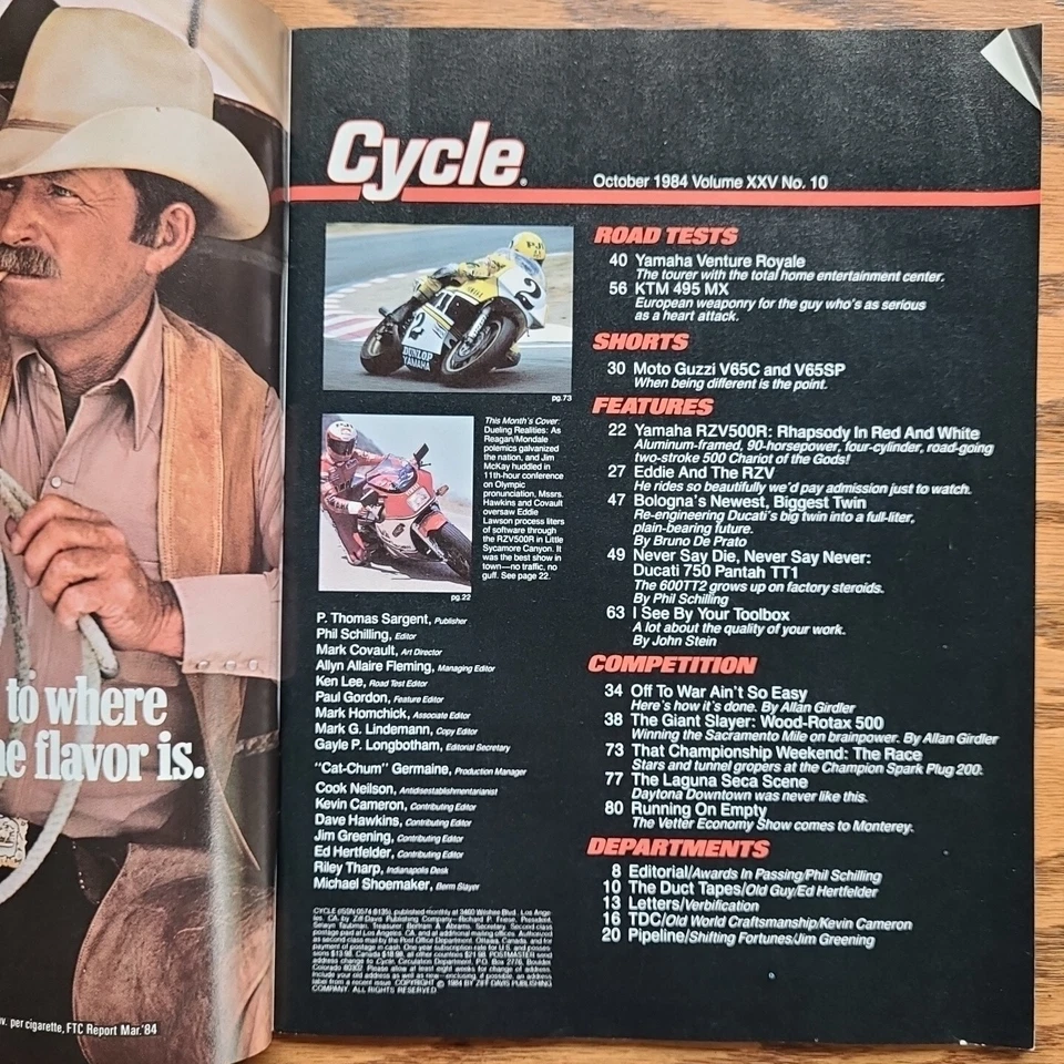 Cycle Magazine October 1984 Yamaha RZV500R XVZ 1200 Motor Guzzi V65 Twins - Image 2 of 4