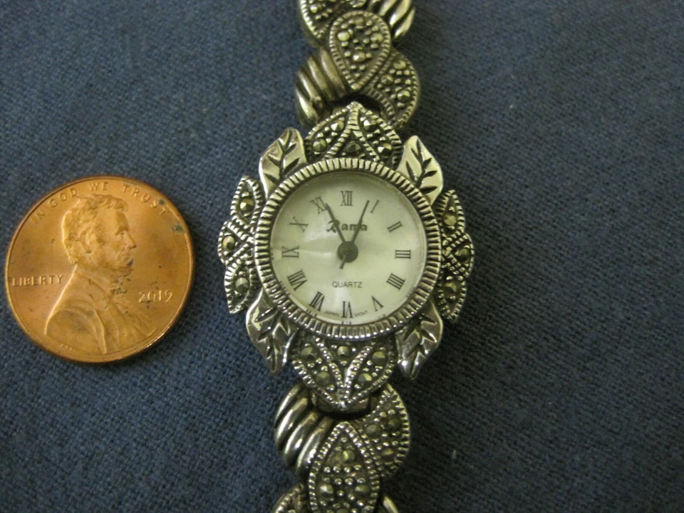 H69 Damas Plata Esterlina ROMA Marcassita Cuarzo Pulsera Foto 2 de 4